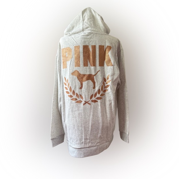 Victoria’s Secret Pink Lounge Campus Pullover Hooded Sweatshirt Grey w/Dog Logo - Picture 7 of 11